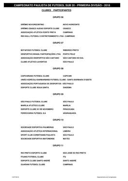 (Tabela Campeonato Sub 20