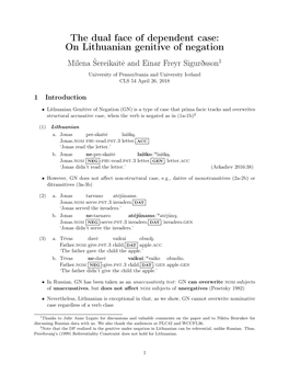 The Dual Face of Dependent Case: on Lithuanian Genitive of Negation