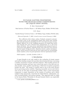 Nuclear Matter Properties with the Re-Evaluated Coefficients of Liquid Drop Model P