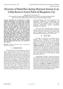 Diversity of Butterflies During Monsoon Season in an Urban Reserve Forest Patch of Bangalore City