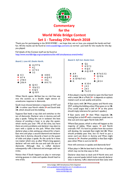 Commentary for the World Wide Bridge Contest Set 1