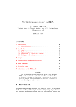 Cyrillic Languages Support in LATEX