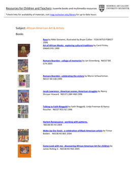 Subject: African American Art & Artists Books