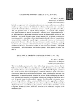 A Dimensão Europeia Do Clero De Lisboa (1147-1325) Ana