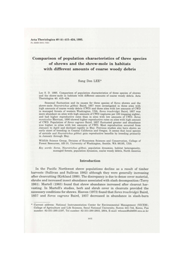 Comparison of Population Characteristics of Three Species of Shrews and the Shrew-Mole in Habitats with Different Amounts of Coarse Woody Debris