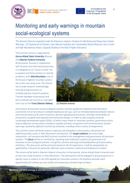 Monitoring and Early Warnings in Mountain Social-Ecological Systems