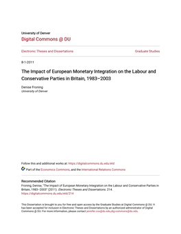 The Impact of European Monetary Integration on the Labour and Conservative Parties in Britain, 1983–2003