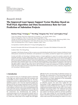 The Improved Least Square Support Vector Machine Based on Wolf Pack Algorithm and Data Inconsistency Rate for Cost Prediction of Substation Projects