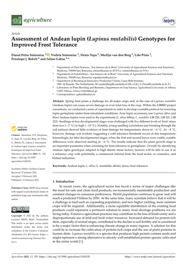 Assessment of Andean Lupin (Lupinus Mutabilis) Genotypes for Improved Frost Tolerance