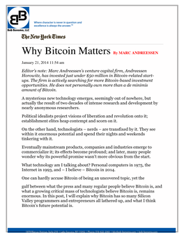 Why Bitcoin Matters by MARC ANDREESSEN NY TIMES