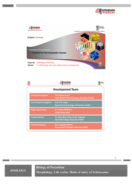 ZOOLOGY Biology of Parasitism Morphology, Life Cycles, Mode Of