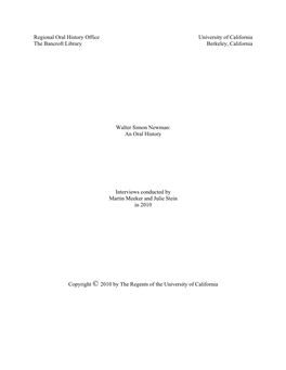 Regional Oral History Office University of California the Bancroft Library Berkeley, California