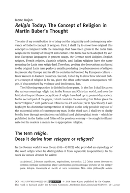 Religio Today: the Concept of Religion in Martin Buber's Thought