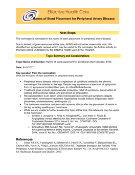 Harms of Stent Placement for Peripheral Artery Disease