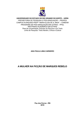 A Mulher Na Ficção De Marques Rebelo