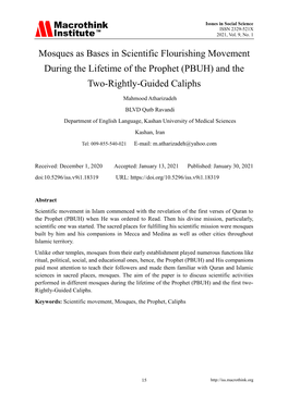 Mosques As Bases in Scientific Flourishing Movement During the Lifetime of the Prophet (PBUH) and the Two-Rightly-Guided Caliphs