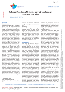 Critical Review Biological Functions of Thiamine