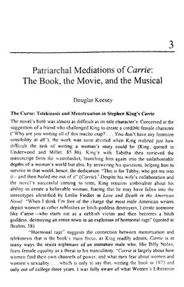 Patriarchal Mediations of Carrie: the Book, the Movie, and the Musical