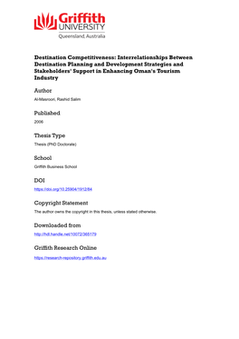 Interrelationships Between Destination Planning and Development Strategies and Stakeholders' Support in Enhancing Oman's Tourism Industry