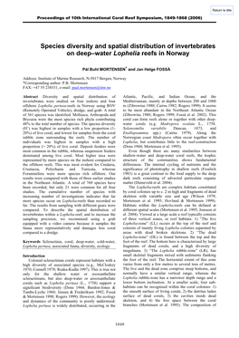 Species Diversity and Spatial Distribution of Invertebrates on Deep–Water Lophelia Reefs in Norway