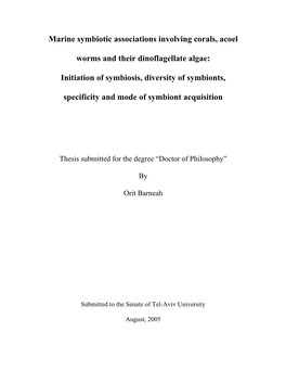 Marine Symbiotic Associations Involving Corals, Acoel Worms And