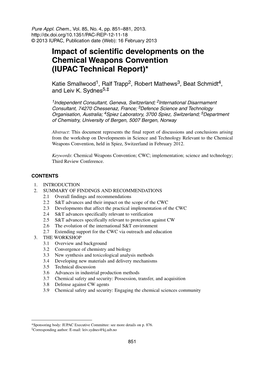 Impact of Scientific Developments on the Chemical Weapons Convention (IUPAC Technical Report)*