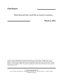 Final Report Plant-Derived Fatty Acid Oils As Used in Cosmetics March 4