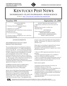 KENTUCKY PEST NEWS ENTOMOLOGY C PLANT PATHOLOGY C WEED SCIENCE on Line at