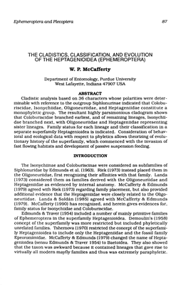 The Cladistics, Classification, and Evolution of the Heptagenioidea (Ephemeroptera)