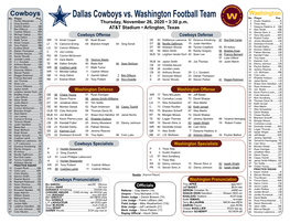 Dallas Cowboys Vs. Washington Football Team ­ No