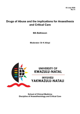 Drugs of Abuse and the Implications for Anaesthesia and Critical Care