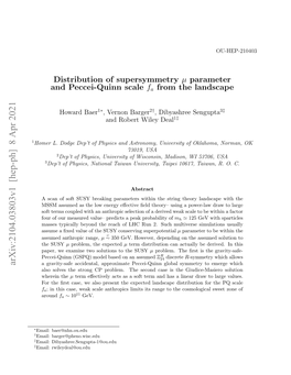 Distribution of Supersymmetry Μ Parameter and Peccei-Quinn Scale Fa from the Landscape