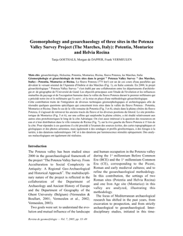 Geomorphology and Geoarchaeology of Three Sites in the Potenza Valley Survey Project (The Marches, Italy): Potentia, Montarice and Helvia Recina