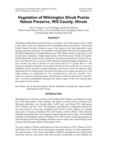 Vegetation of Wilmington Shrub Prairie Nature Preserve, Will County, Illinois