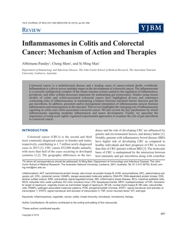 Inflammasomes in Colitis and Colorectal Cancer: Mechanism of Action and Therapies
