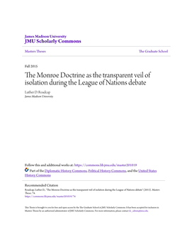 The Monroe Doctrine As the Transparent Veil of Isolation During the League of Nations Debate