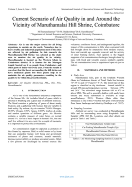 Current Scenario of Air Quality in and Around the Vicinity of Maruthamalai Hill Shrine, Coimbatore