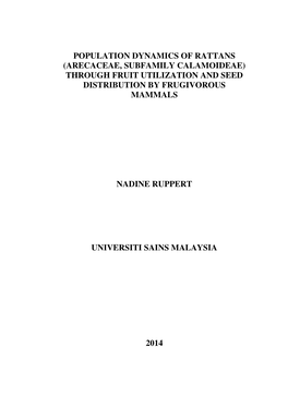 Arecaceae, Subfamily Calamoideae) Through Fruit Utilization and Seed Distribution by Frugivorous Mammals