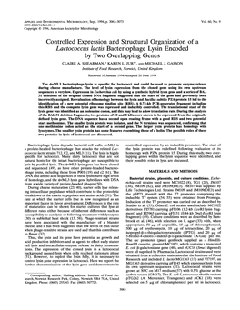 Lactococcus Lactis Bacteriophage Lysin Encoded by Two Overlapping Genes CLAIRE A