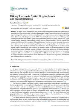 Hiking Tourism in Spain: Origins, Issues and Transformations