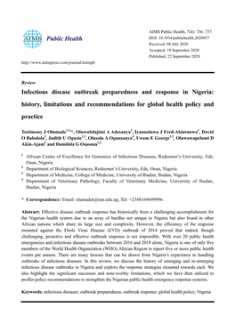 Infectious Disease Outbreak Preparedness and Response in Nigeria: History, Limitations and Recommendations for Global Health Policy and Practice