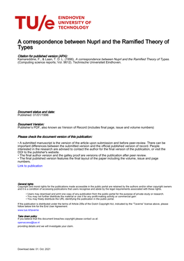 A Correspondence Between Nuprl and the Ramified Theory of Types