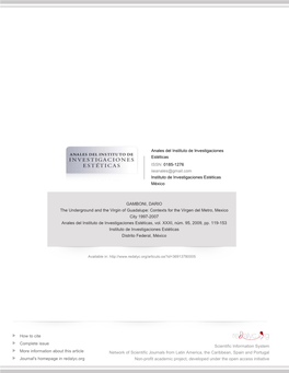 The Underground and the Virgin of Guadalupe: Contexts for the Virgen Del Metro, Mexico City 1997-2007 Anales Del Instituto De Investigaciones Estéticas, Vol