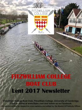 FITZWILLIAM COLLEGE BOAT CLUB Lent 2017 Newsletter