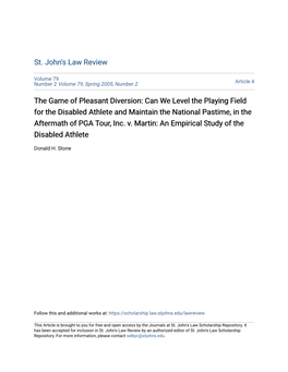 Can We Level the Playing Field for the Disabled Athlete and Maintain the National Pastime, in the Aftermath of PGA Tour, Inc