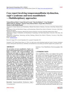 Case Report Involving Temporomandibular Dysfunction, Eagle’S Syndrome and Torus Mandibularis —Multidisciplinary Approaches