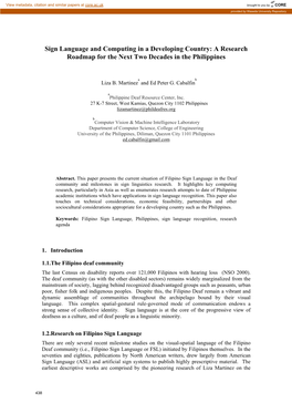 Sign Language and Computing in a Developing Country: a Research Roadmap for the Next Two Decades in the Philippines