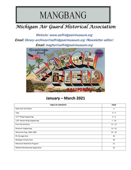 Michigan Air Guard Historical Association January – March 2021