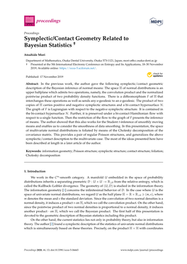 Symplectic/Contact Geometry Related to Bayesian Statistics †