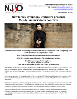 New Jersey Symphony Orchestra Presents Mendelssohn's Violin